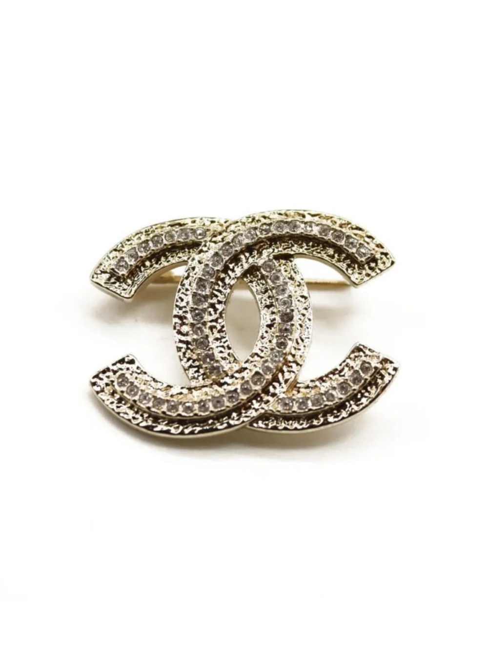 Double C Gold-Tone Strass and Crystal Logo Brooch